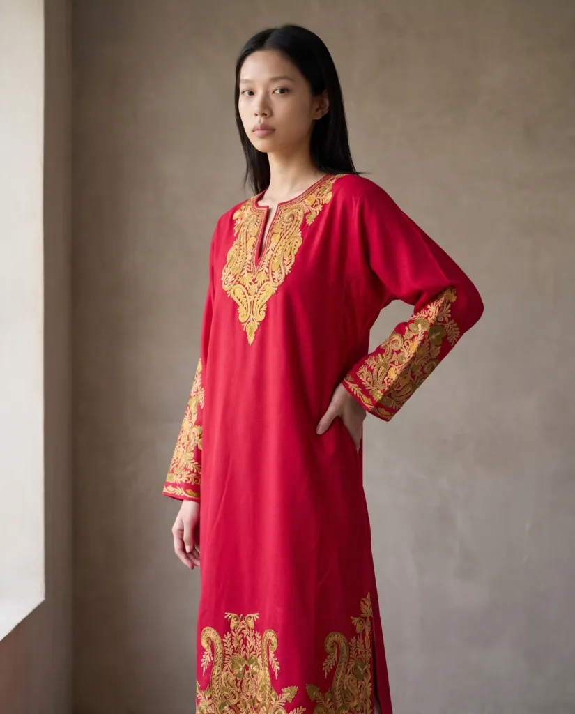Rang-e-Mahraab Kashmiri Acro Wool Aari-Embroidered Pheran