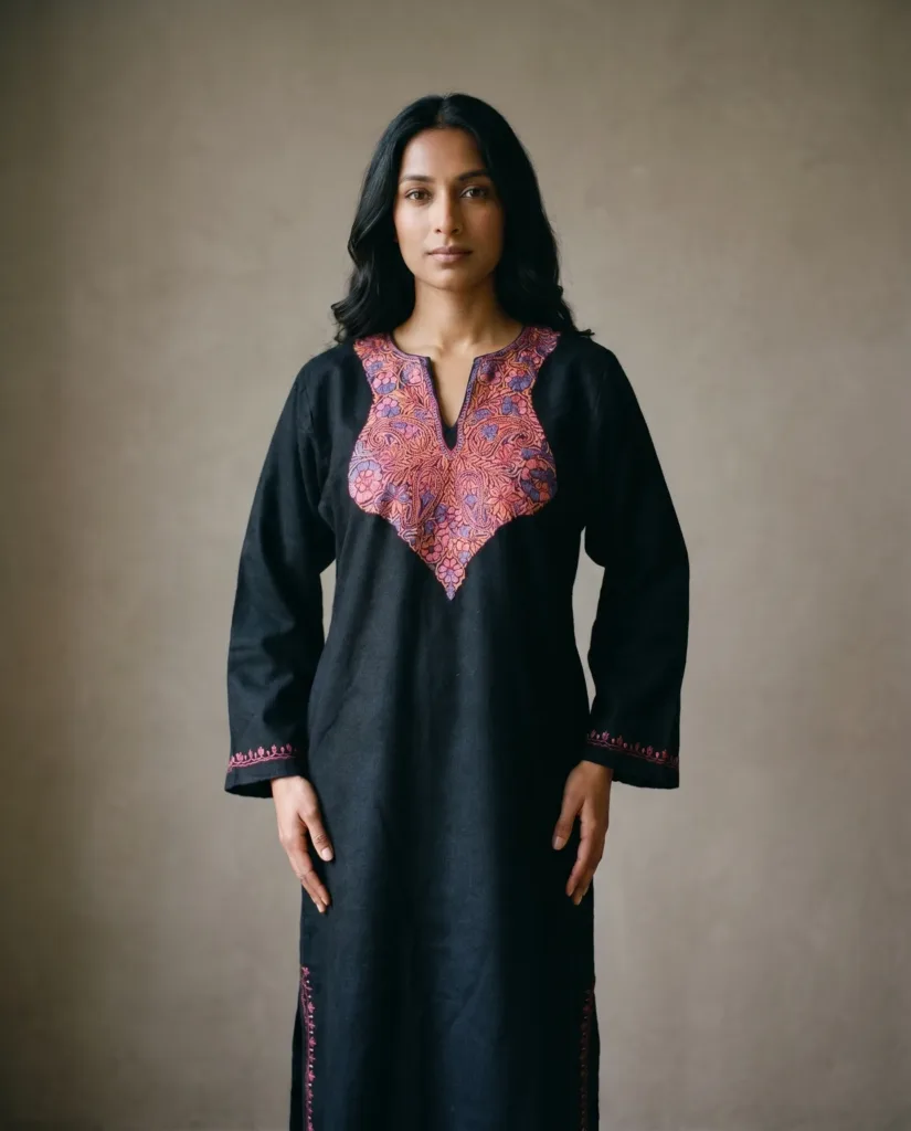 Rimzaan Deep Black Hand Needle Work Pheran