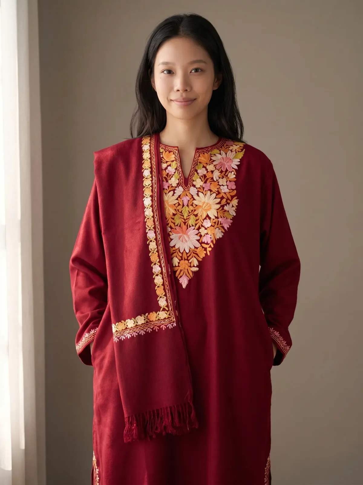 Ruh-e-Laal Aari Embroidered Wool Pheran