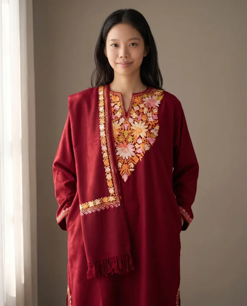 Ruh-e-Laal Aari Embroidered Wool Pheran