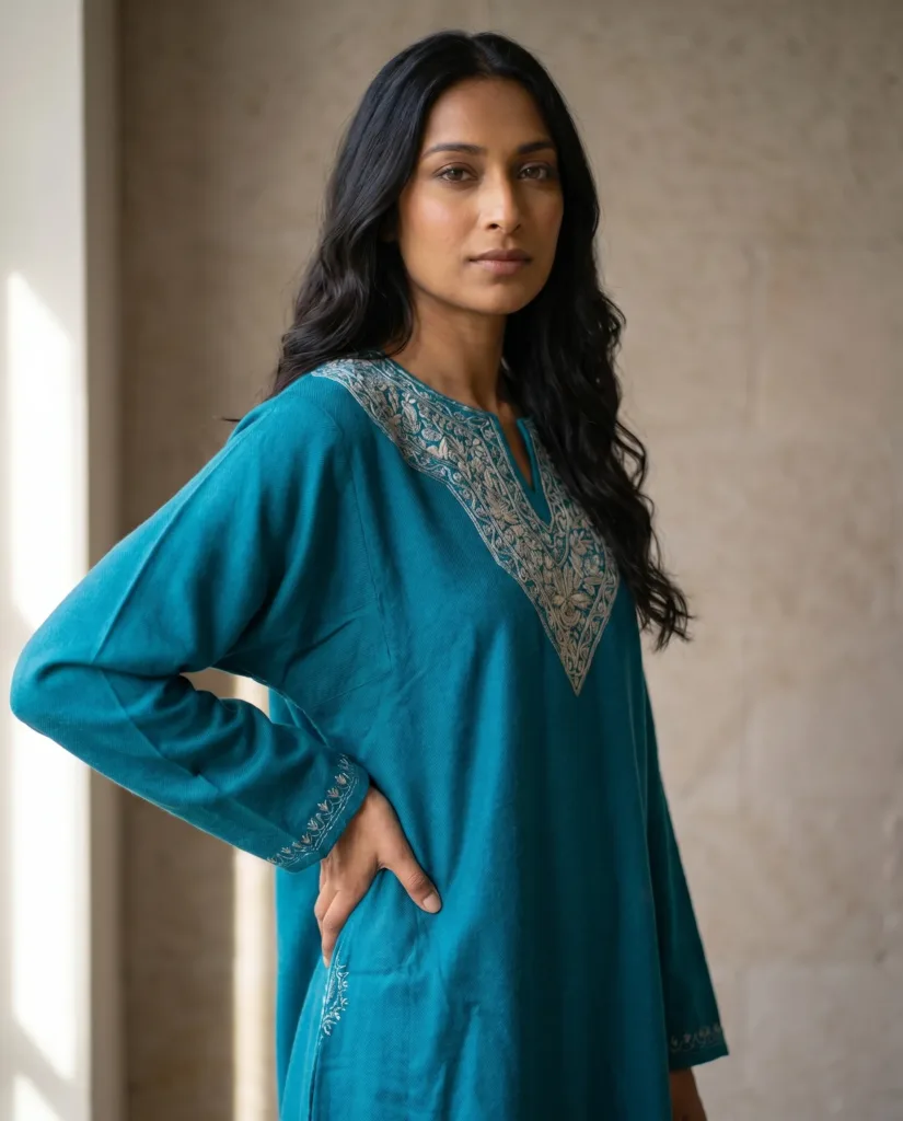 Sabeen Teal Hand Needle Work Pheran