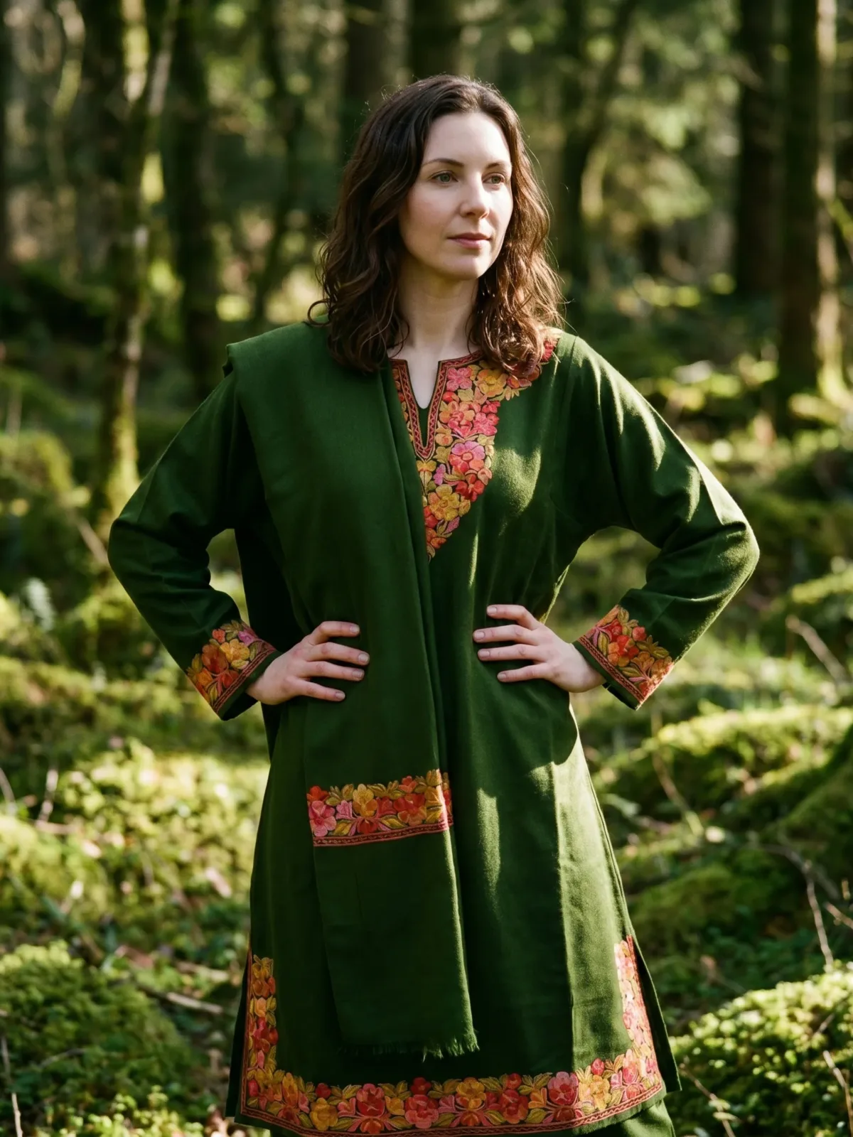 Sabz-e-Gulshan Aari Embroidered Acro Wool Pheran Set
