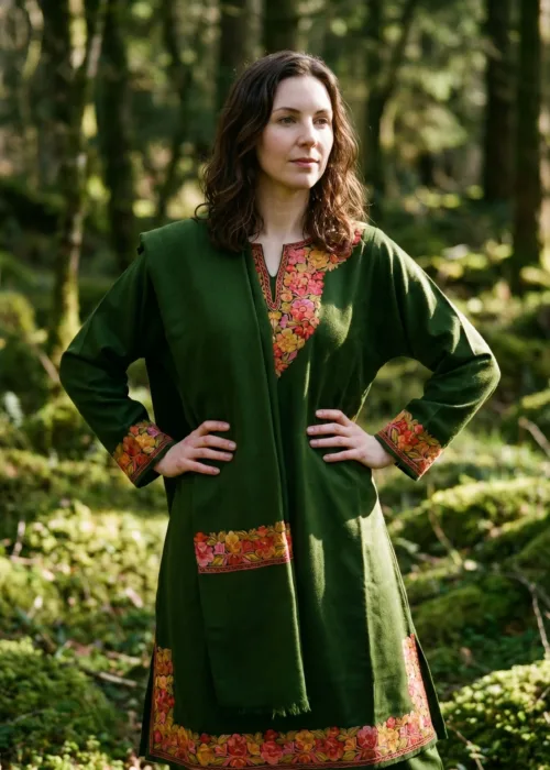 Sabz-e-Gulshan Aari Embroidered Acro Wool Pheran Set
