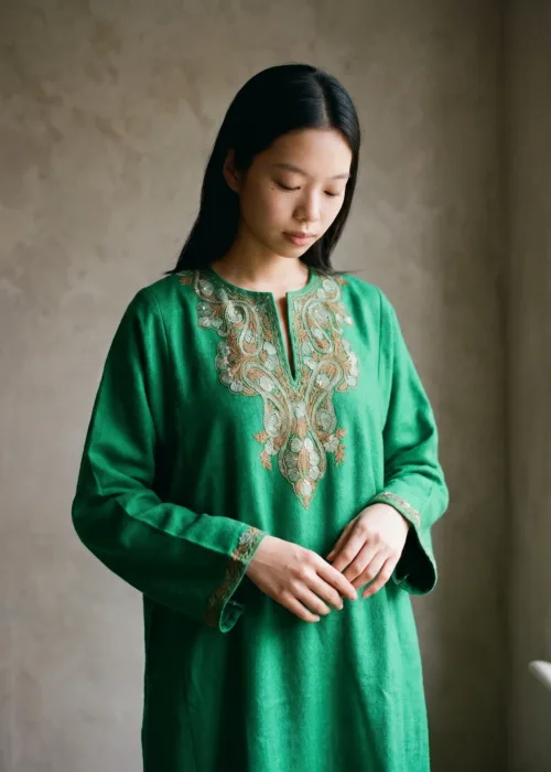 Sabz Gul-Green Acro Wool Aari Embroidered Pheran