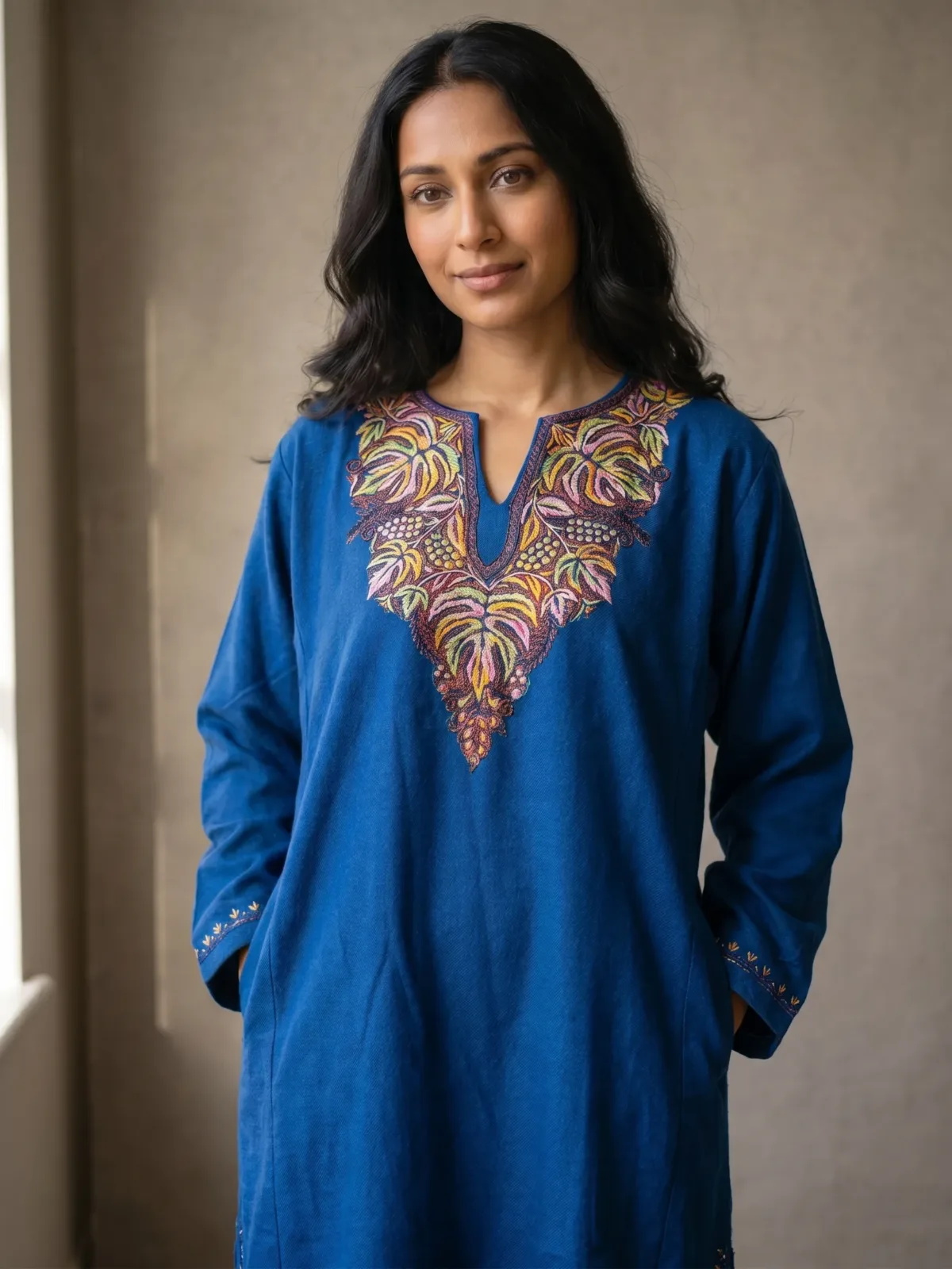 Sarvangi Indigo Blue Hand Needle Work Pheran