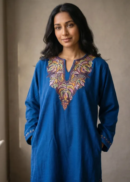 Sarvangi Indigo Blue Hand Needle Work Pheran