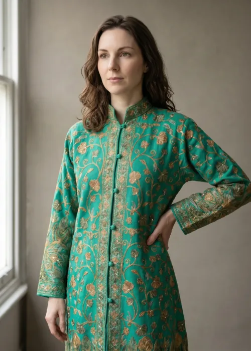 The Emerald Whispers Kashmiri Long Woollen Jacket