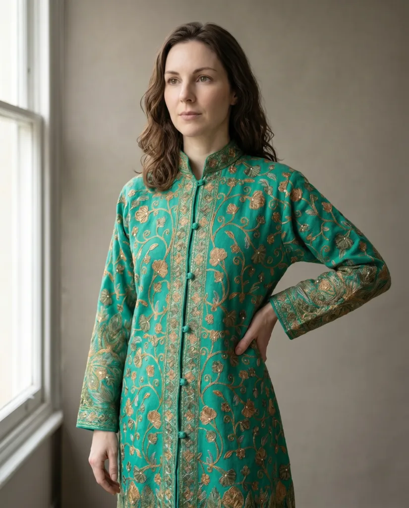 The Emerald Whispers Kashmiri Long Woollen Jacket