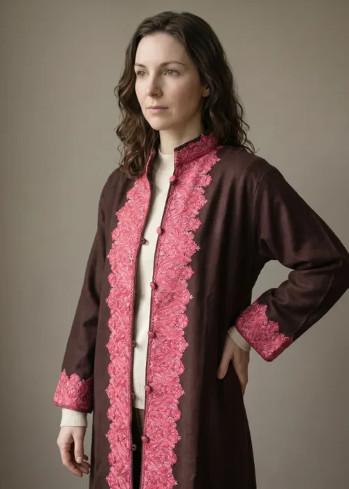 The Gulmarg Rose Woollen Jacket Hand Aari Embroidered