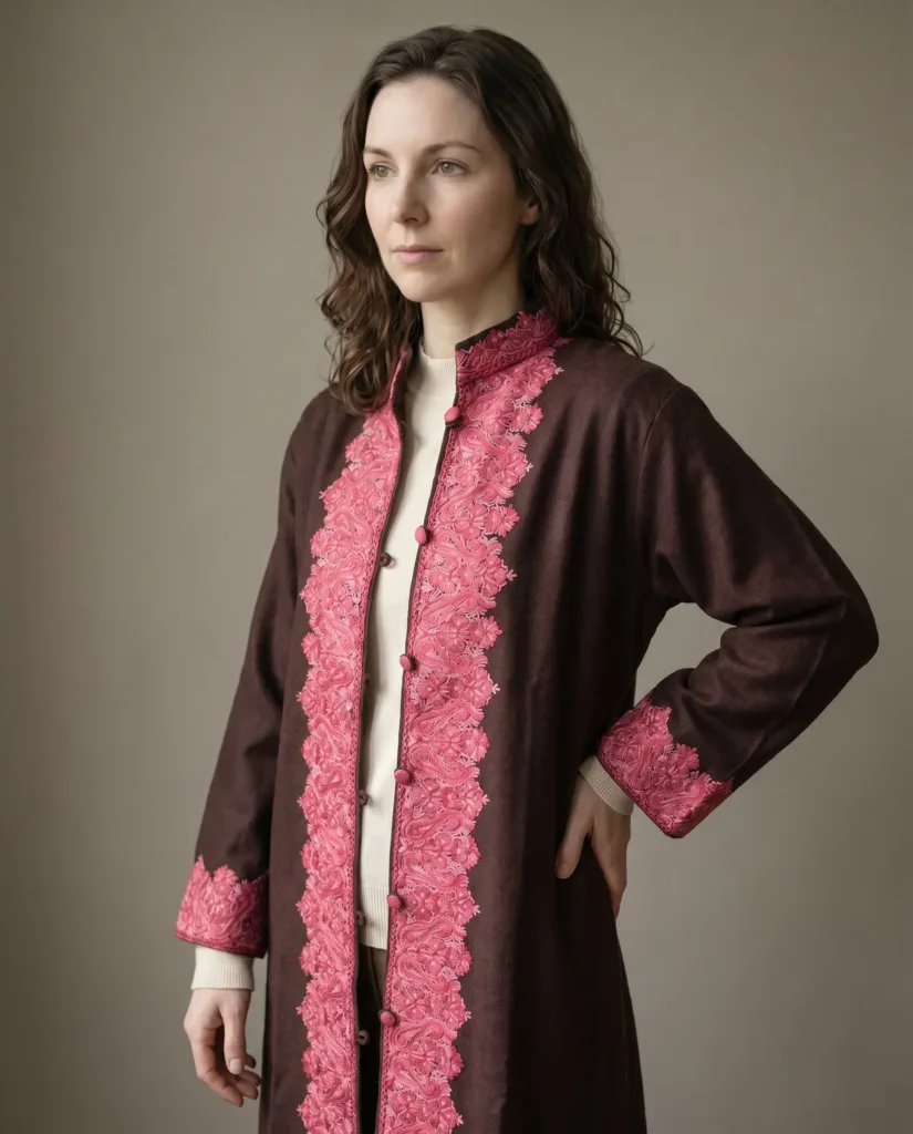 The Gulmarg Rose Woollen Jacket Hand Aari Embroidered