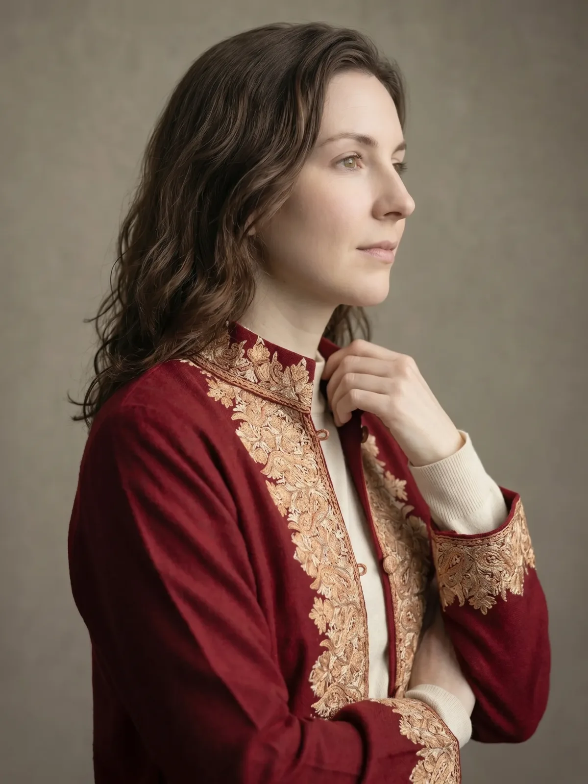 The Gulmohar Crimson Kashmiri Long Woollen Jacket