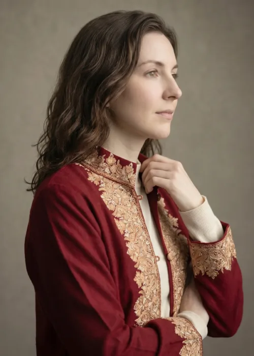 The Gulmohar Crimson Kashmiri Long Woollen Jacket