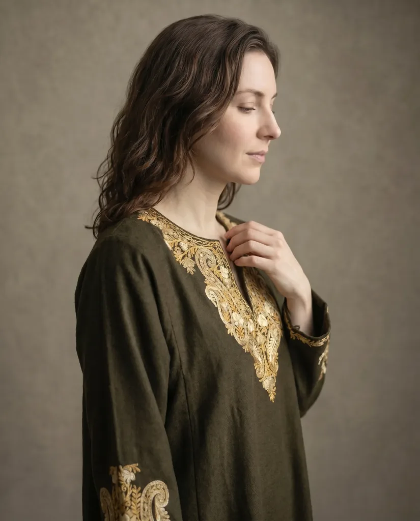 Zar-e-Zameen Kashmiri Acro Wool Aari-Embroidered Pheran