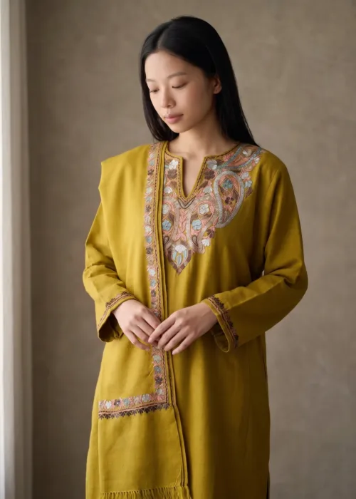Zard-e-Khizaan Aari Embroidered Wool Pheran