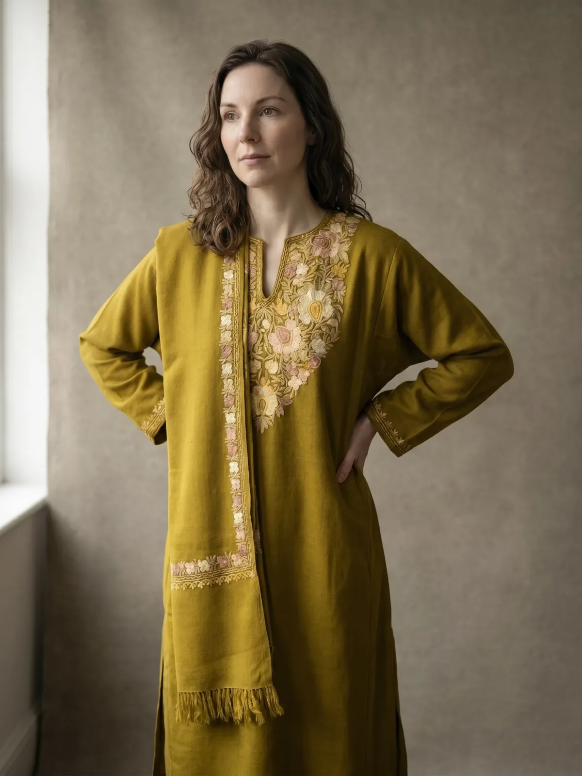 Zard-e-Naz Aari Embroidered Wool Pheran