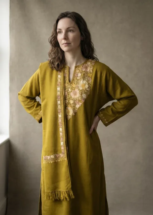 Zard-e-Naz Aari Embroidered Wool Pheran