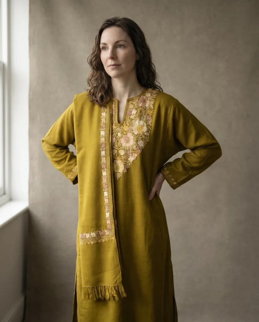 Zard-e-Naz Aari Embroidered Wool Pheran