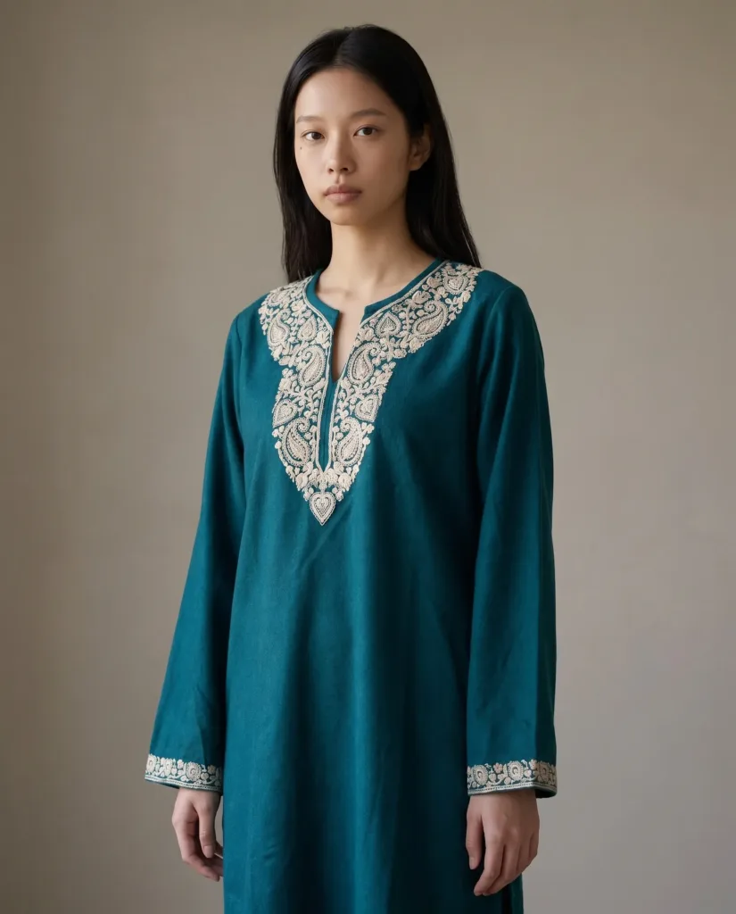 Zewar e Neelam Kashmiri Acro Wool Needle Kurti in Teal