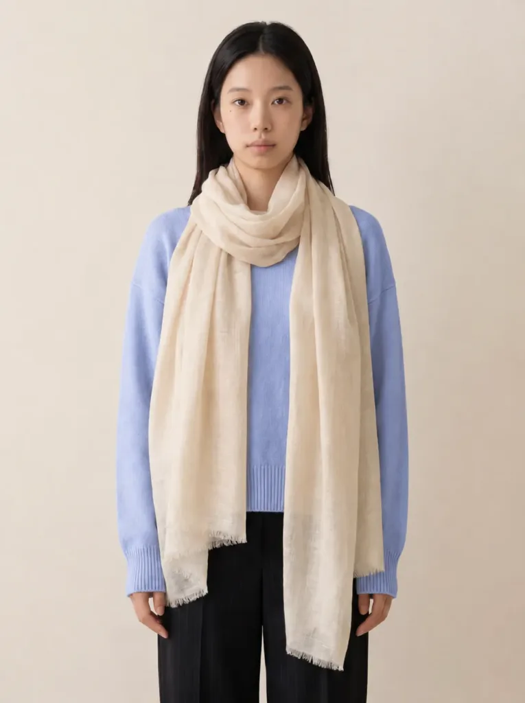 Off White Kashmiri Wool Silk Scarf Elegant Design