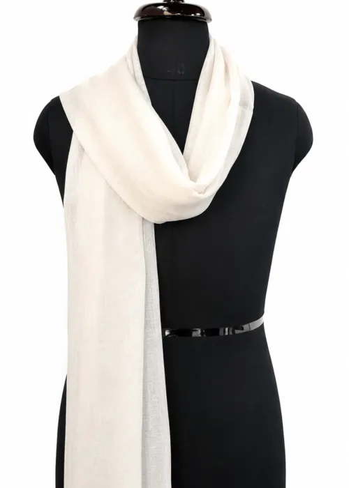 Off White Kashmiri Wool Silk Scarf Elegant Design