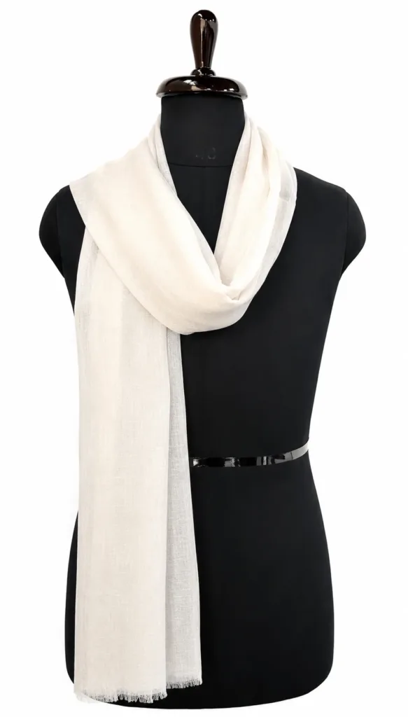 Off White Kashmiri Wool Silk Scarf Elegant Design