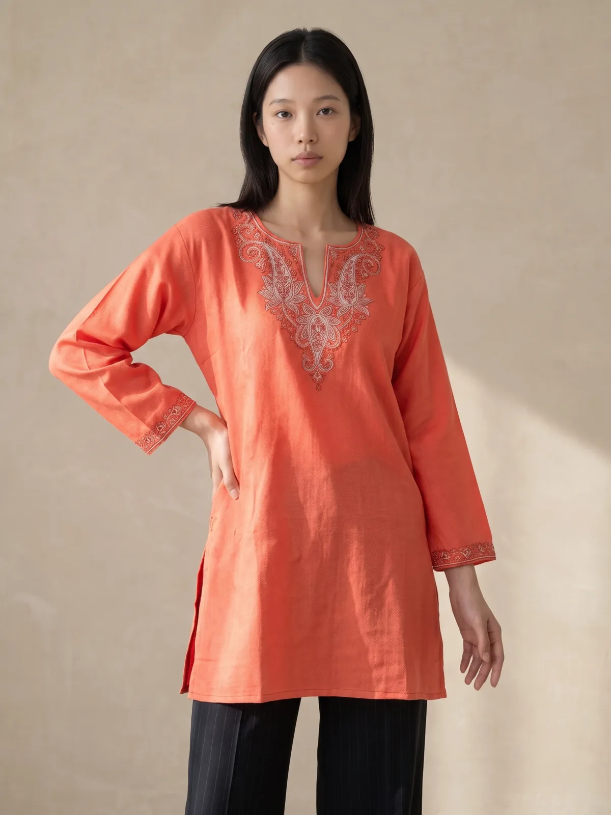 Coral Blossom Kashmiri Short Kurti