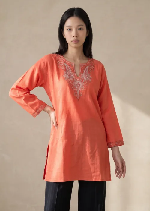 Coral Blossom Kashmiri Short Kurti