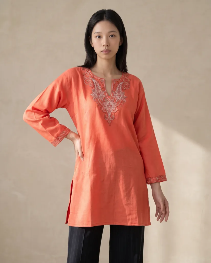 Coral Blossom Kashmiri Short Kurti