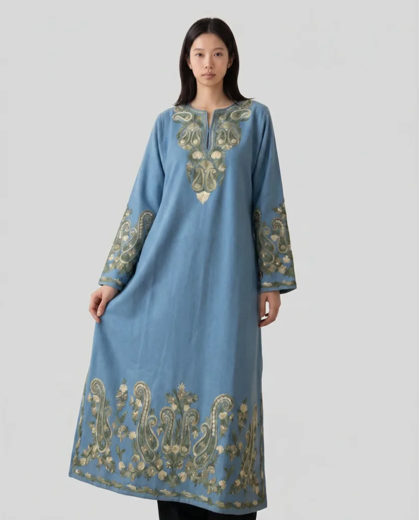 Zewar-e-Neel Kashmiri Acro Wool Aari-Embroidered Pheran