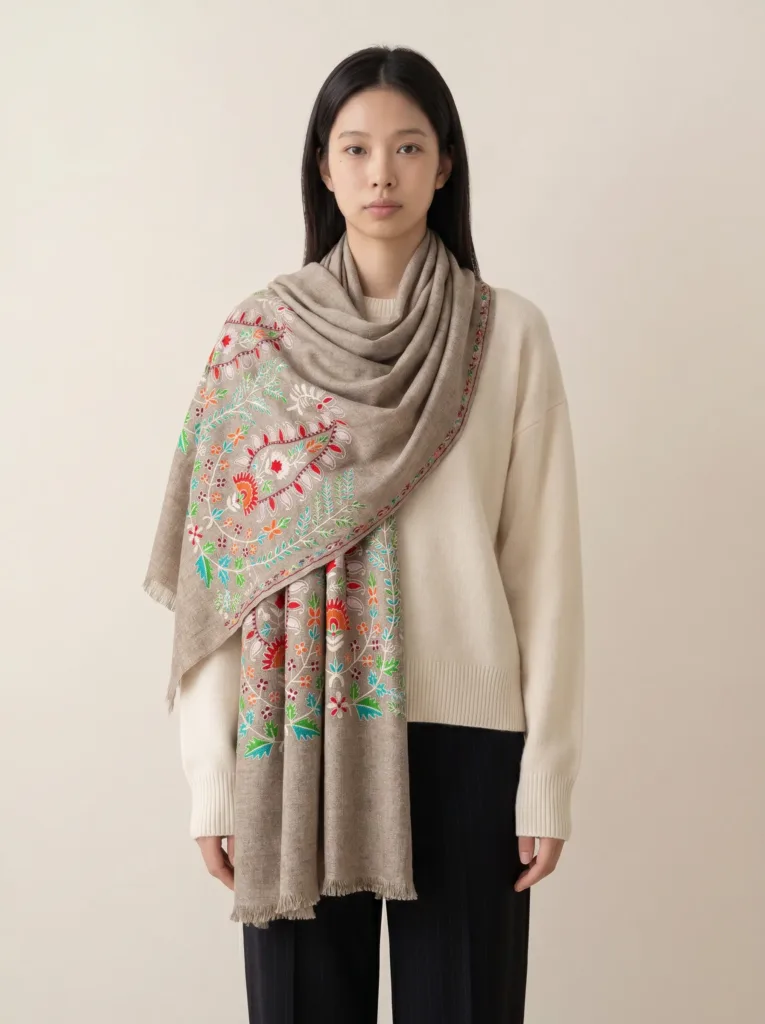 The Gulmarg Frost Kashmiri Wool Silk Scarf