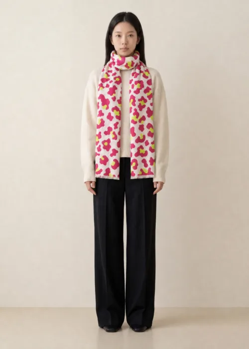 Nilofer Pink Leopard Print Wool & Silk Scarf