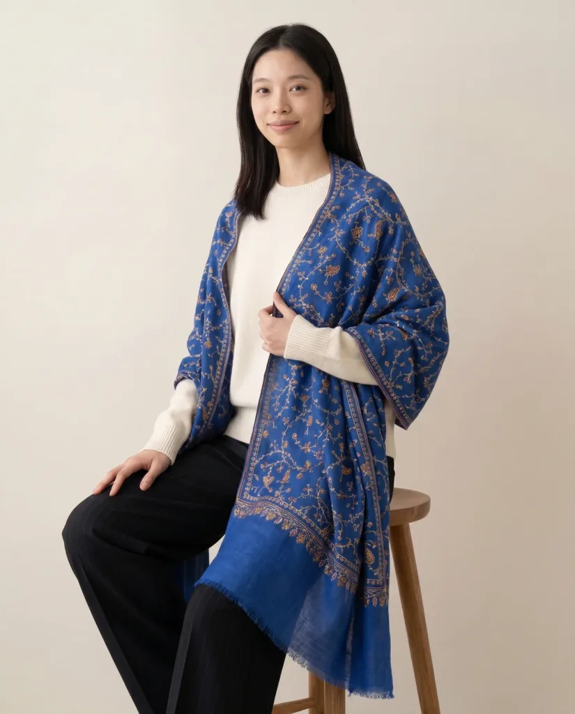 Royal Kaarigari Pashmina Scarf – Intricate Artistry