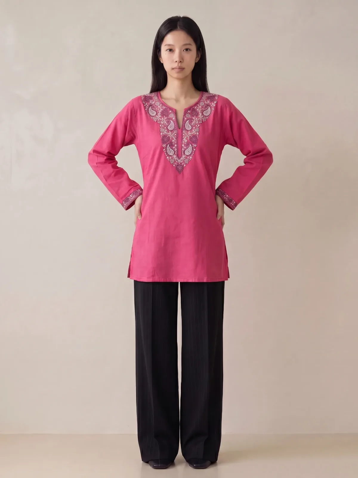 Rose Radiance Kashmiri Short Kurti