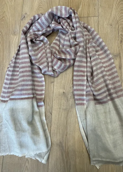 Terracotta Mist Striped Merino Silk Scarf