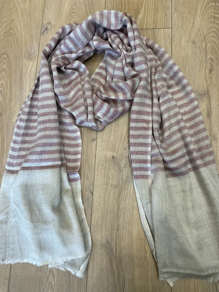 Terracotta Mist Striped Merino Silk Scarf
