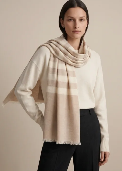 Almond Valley Striped Merino Silk Scarf