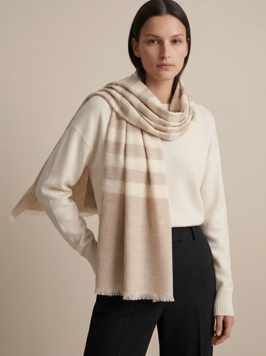 Almond Valley Striped Merino Silk Scarf