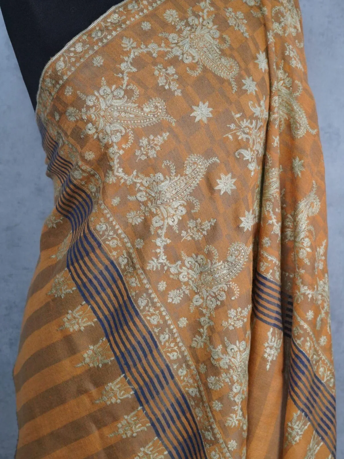Badamwari Zari Gold Embroidered Pashmina Shawl