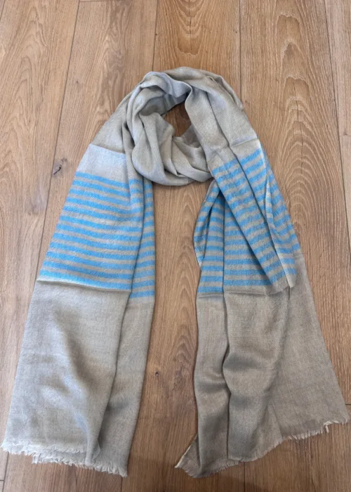 Seabreeze Sand Striped Merino Silk Scarf