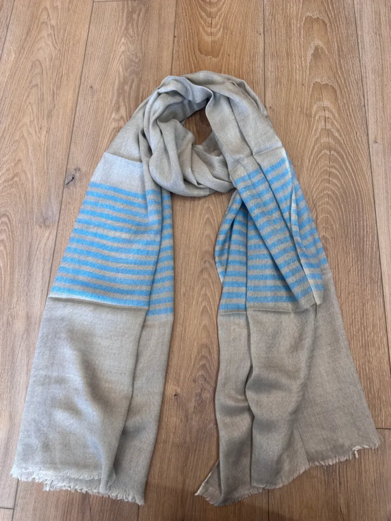Seabreeze Sand Striped Merino Silk Scarf