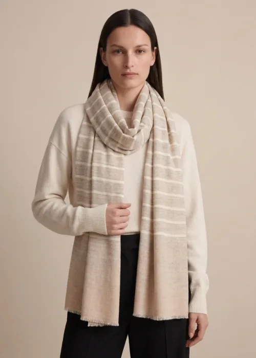 Noor Kashmiri Striped Merino Silk Scarf