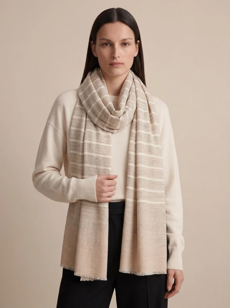 Noor Kashmiri Striped Merino Silk Scarf