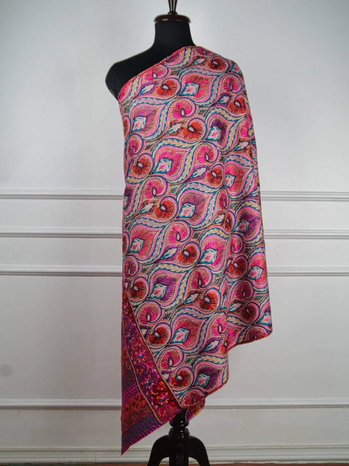 Rangrez Gulkaar Kalamkari Hand Painted Wool Shawl