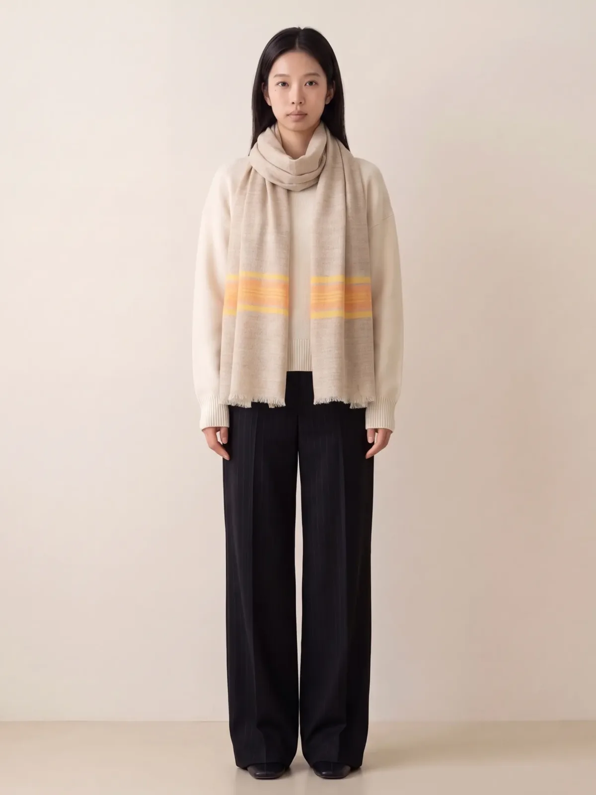 Sehr Aftab Striped Merino Silk Scarf