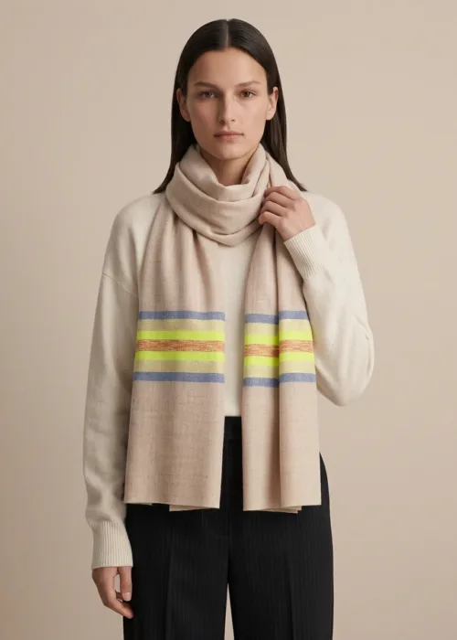Shafaq e Kashmir Striped Merino Silk Scarf
