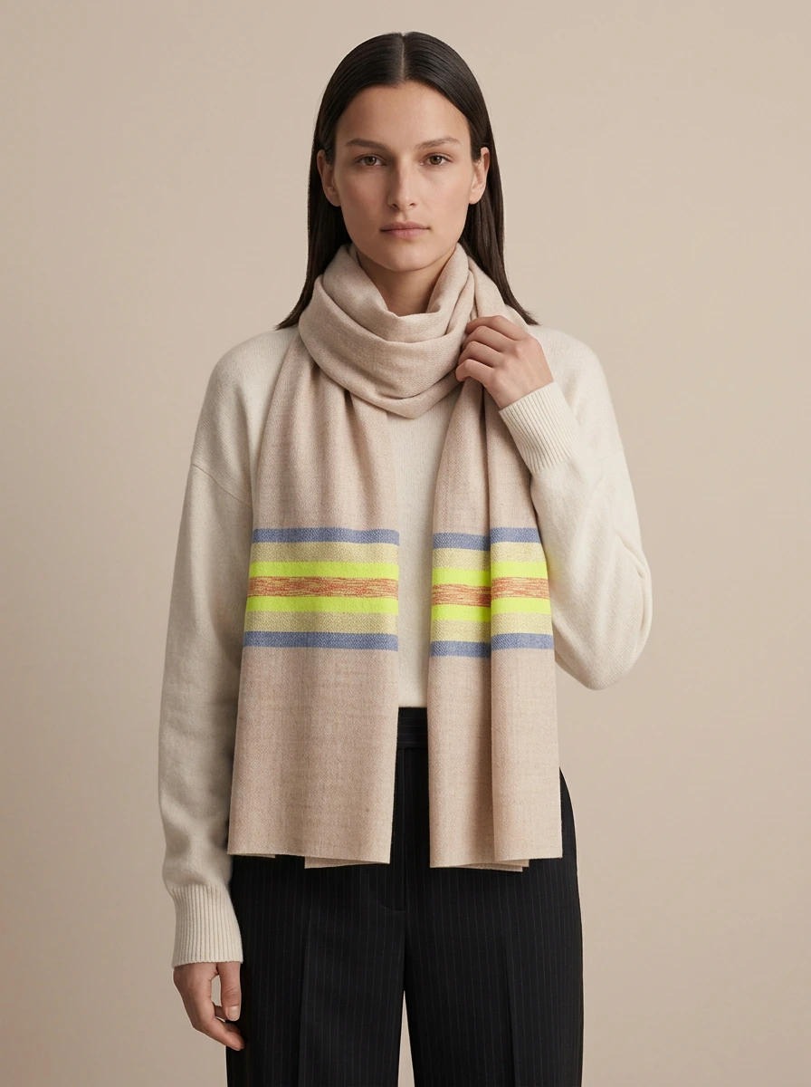 Shafaq e Kashmir Striped Merino Silk Scarf