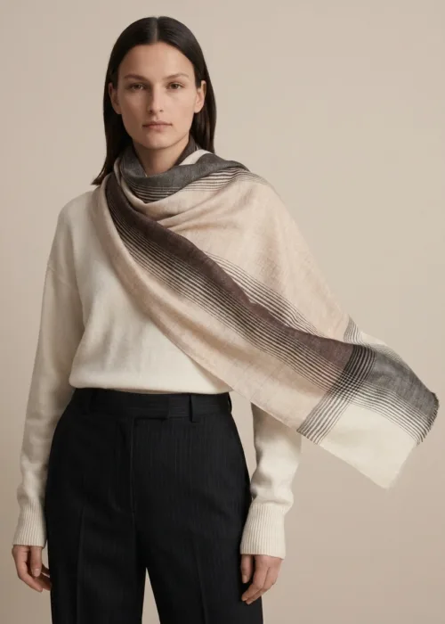 Sheen Zameen Striped Merino Silk Scarf