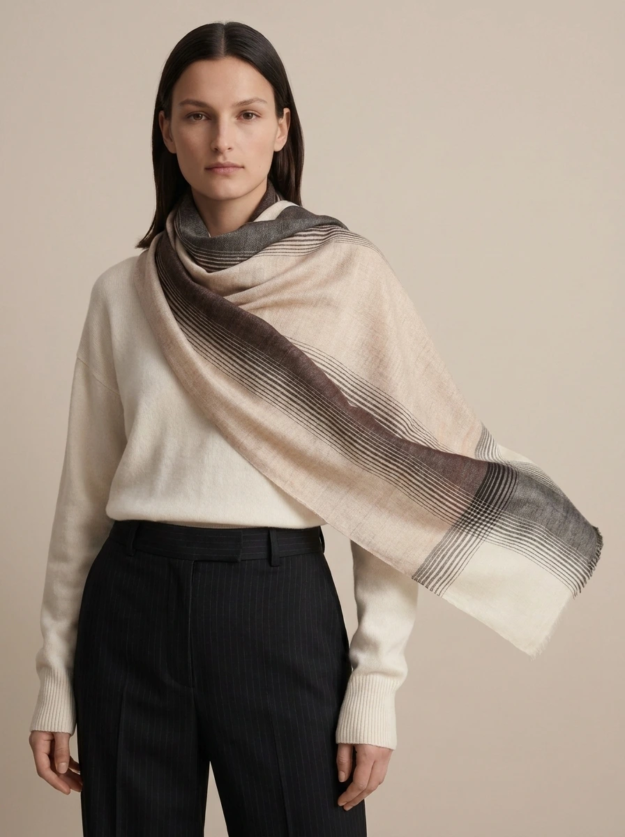 Sheen Zameen Striped Merino Silk Scarf