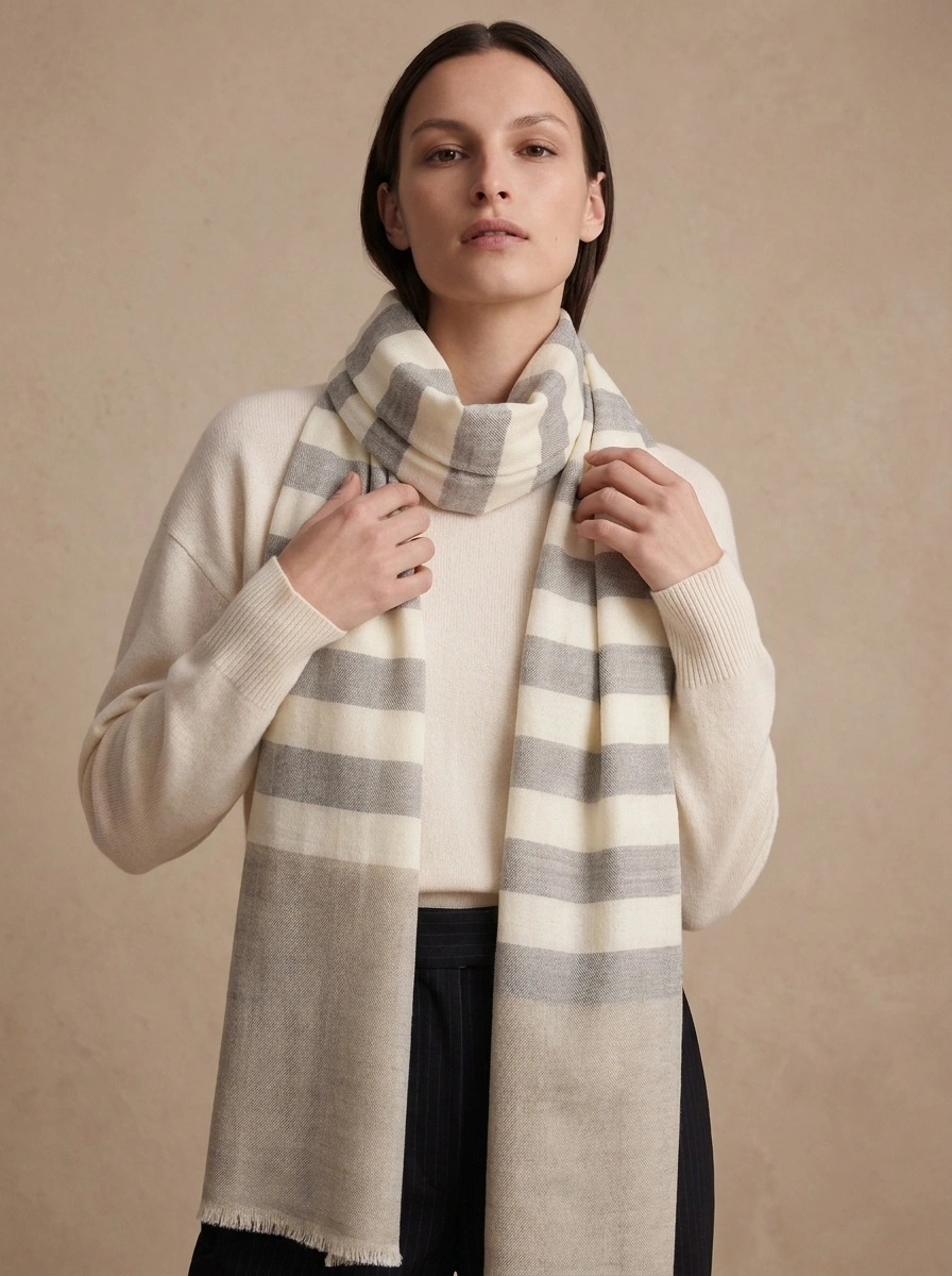 Wudur Sheen Striped Merino Silk Scarf
