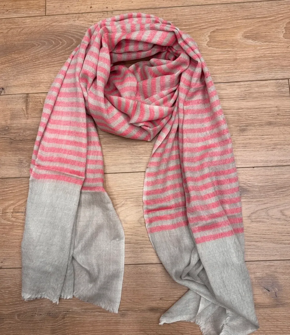 Coral Pink Stripes Merino Silk Scarf